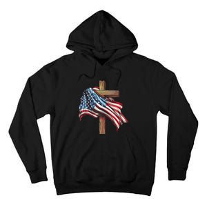 American Flag Christian Cross Jesus 4th Of July Patriotic Tall Hoodie