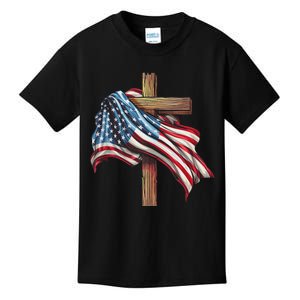 American Flag Christian Cross Jesus 4th Of July Patriotic Kids T-Shirt