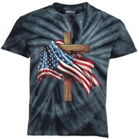 American Flag Christian Cross Jesus 4th Of July Patriotic Kids Tie-Dye T-Shirt