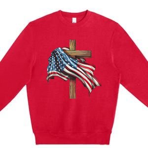 American Flag Christian Cross Jesus 4th Of July Patriotic Premium Crewneck Sweatshirt