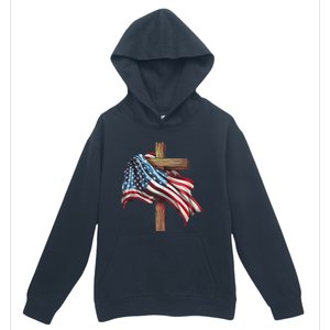 American Flag Christian Cross Jesus 4th Of July Patriotic Urban Pullover Hoodie