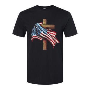 American Flag Christian Cross Jesus 4th Of July Patriotic Softstyle CVC T-Shirt