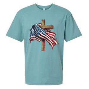 American Flag Christian Cross Jesus 4th Of July Patriotic Sueded Cloud Jersey T-Shirt