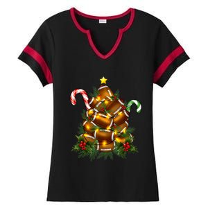 American Football Christmas Tree Christmas Pajamas Ladies Halftime Notch Neck Tee