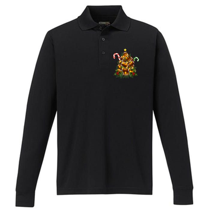 American Football Christmas Tree Christmas Pajamas Performance Long Sleeve Polo