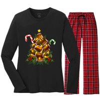 American Football Christmas Tree Christmas Pajamas Women's Long Sleeve Flannel Pajama Set 