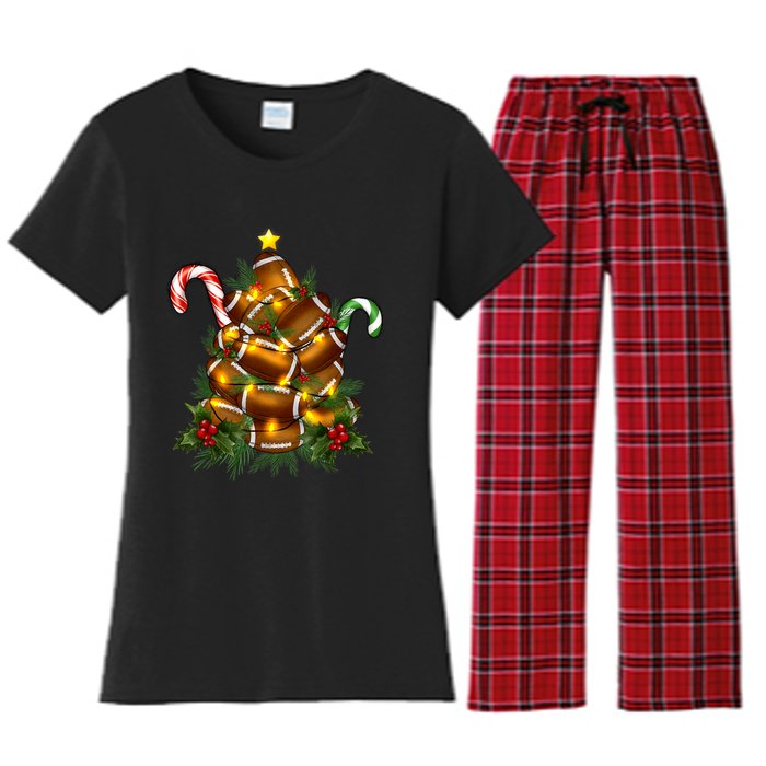 American Football Christmas Tree Christmas Pajamas Women's Flannel Pajama Set