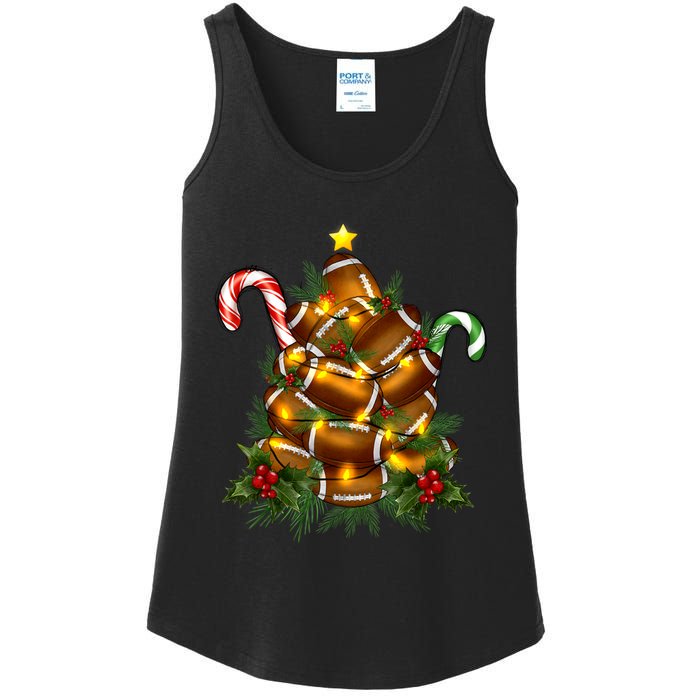 American Football Christmas Tree Christmas Pajamas Ladies Essential Tank