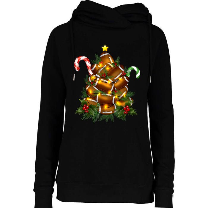 American Football Christmas Tree Christmas Pajamas Womens Funnel Neck Pullover Hood