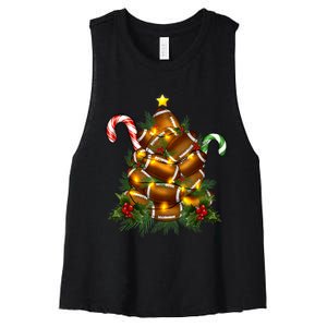 American Football Christmas Tree Christmas Pajamas Women's Racerback Cropped Tank