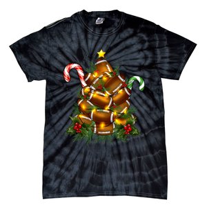 American Football Christmas Tree Christmas Pajamas Tie-Dye T-Shirt