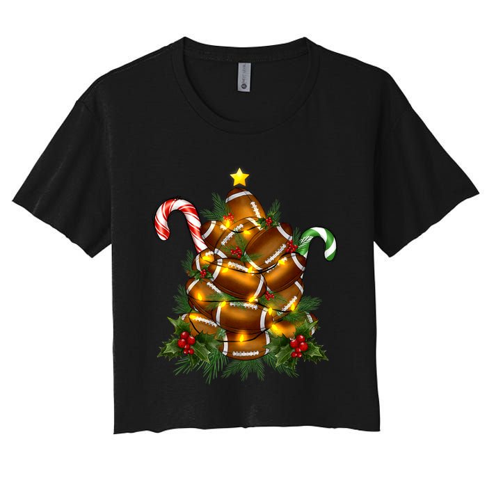 American Football Christmas Tree Christmas Pajamas Women's Crop Top Tee