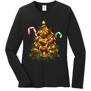 American Football Christmas Tree Christmas Pajamas Ladies Long Sleeve Shirt