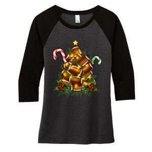 American Football Christmas Tree Christmas Pajamas Women's Tri-Blend 3/4-Sleeve Raglan Shirt