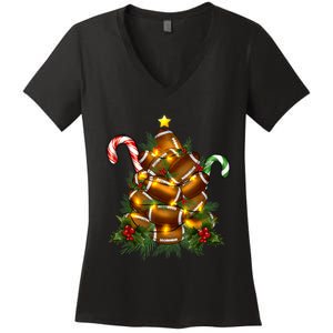 American Football Christmas Tree Christmas Pajamas Women's V-Neck T-Shirt