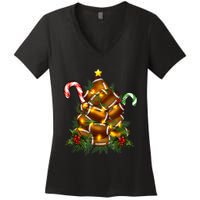 American Football Christmas Tree Christmas Pajamas Women's V-Neck T-Shirt