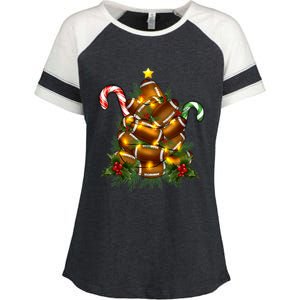 American Football Christmas Tree Christmas Pajamas Enza Ladies Jersey Colorblock Tee