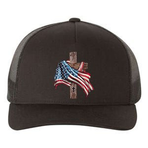 American Flag Christian Cross Jesus 4th Of July Women Yupoong Adult 5-Panel Trucker Hat