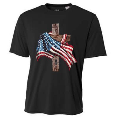 American Flag Christian Cross Jesus 4th Of July Women Cooling Performance Crew T-Shirt