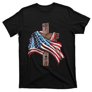 American Flag Christian Cross Jesus 4th Of July Women T-Shirt