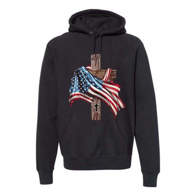 American Flag Christian Cross Jesus 4th Of July Women Premium Hoodie