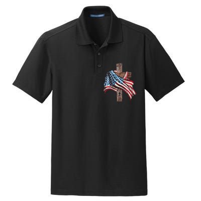 American Flag Christian Cross Jesus 4th Of July Women Dry Zone Grid Polo