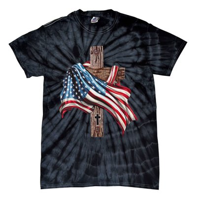 American Flag Christian Cross Jesus 4th Of July Women Tie-Dye T-Shirt