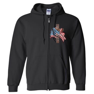 American Flag Christian Cross Jesus 4th Of July Women Full Zip Hoodie