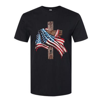 American Flag Christian Cross Jesus 4th Of July Women Softstyle® CVC T-Shirt