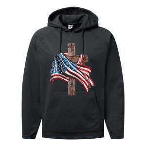 American Flag Christian Cross Jesus Performance Fleece Hoodie