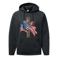 American Flag Christian Cross Jesus Performance Fleece Hoodie