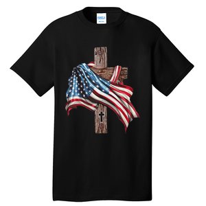 American Flag Christian Cross Jesus Tall T-Shirt