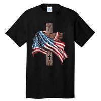 American Flag Christian Cross Jesus Tall T-Shirt