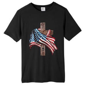 American Flag Christian Cross Jesus Tall Fusion ChromaSoft Performance T-Shirt