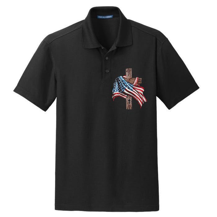 American Flag Christian Cross Jesus Dry Zone Grid Polo