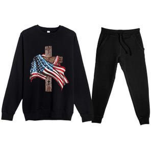 American Flag Christian Cross Jesus Premium Crewneck Sweatsuit Set