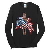 American Flag Christian Cross Jesus Tall Long Sleeve T-Shirt