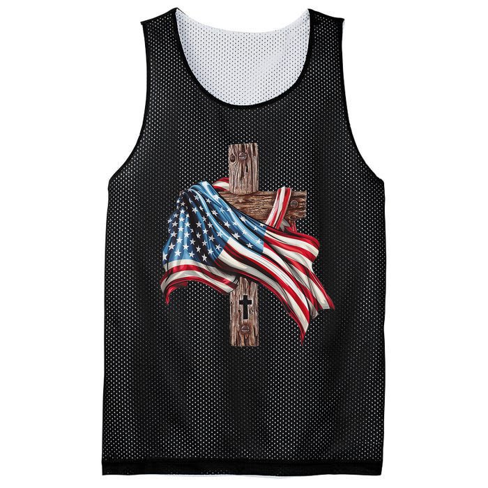 American Flag Christian Cross Jesus Mesh Reversible Basketball Jersey Tank