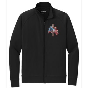 American Flag Christian Cross Jesus Stretch Full-Zip Cadet Jacket