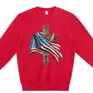 American Flag Christian Cross Jesus Premium Crewneck Sweatshirt