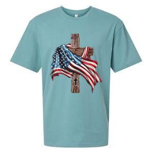 American Flag Christian Cross Jesus Sueded Cloud Jersey T-Shirt