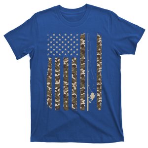 American Flag Camouflage Fisher Fishing Rod Dad Grandpa Cool Gift T-Shirt