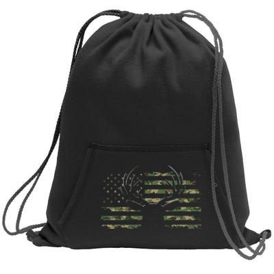 American Flag Camouflage Outdoor Antlers Deer Sweatshirt Cinch Pack Bag