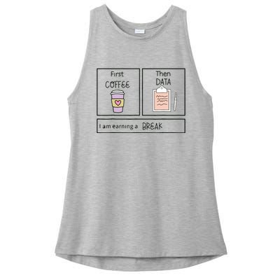 ABA First Coffee Then Data Funny Coffee Ladies PosiCharge Tri-Blend Wicking Tank