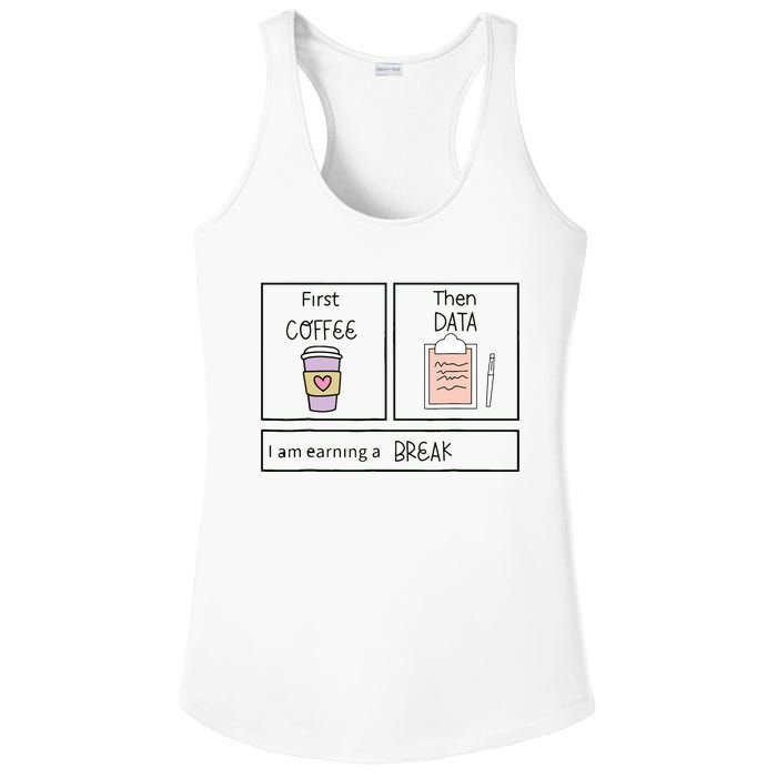 ABA First Coffee Then Data Funny Coffee Ladies PosiCharge Competitor Racerback Tank