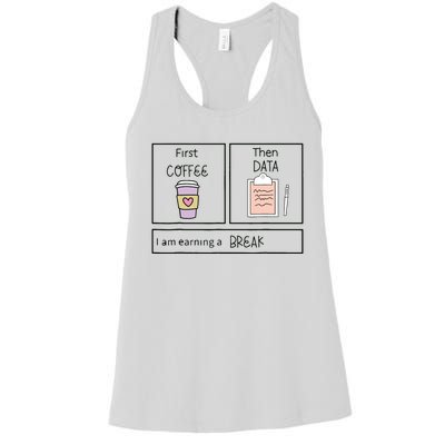 ABA First Coffee Then Data Funny Coffee Women's Racerback Tank