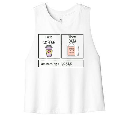 ABA First Coffee Then Data Funny Coffee Women's Racerback Cropped Tank