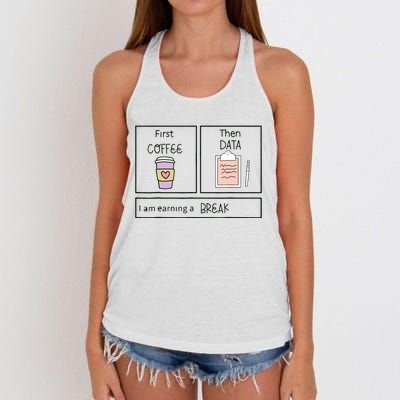 ABA First Coffee Then Data Funny Coffee Women's Knotted Racerback Tank