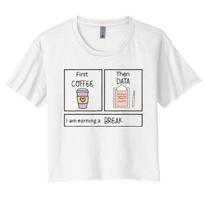 ABA First Coffee Then Data Funny Coffee Women's Crop Top Tee