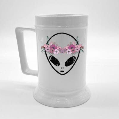 Area51 Flower Crown Alien Head Easy Martian Halloween Gift Beer Stein